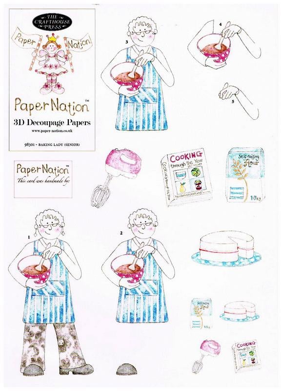98301- Baking Lady (senior) with matching backing paper. Easy to cut out 3d