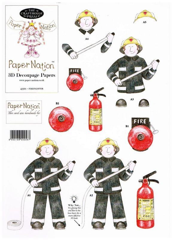 43501 - Fire Fighter. 3D decoupage with backing paper to match.