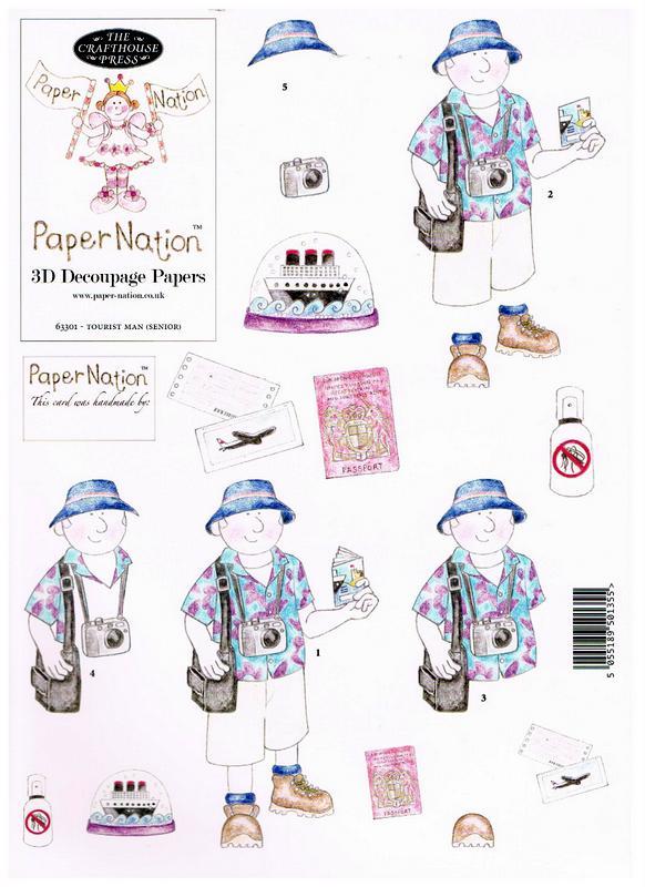 63301 - Tourist Man (Senior). 3D decoupage with matching backing sheet.
