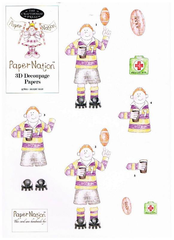 97801 - Rugby Man. 3D decoupage with matching backing paper.