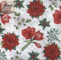 Christmas Flowers white napkins. 25 cm x 25 cm