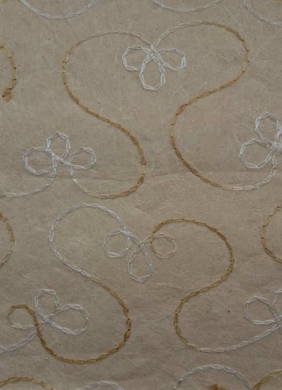 Embroidered handmade hand made papers. Light beige background - A5 - Pack of 15