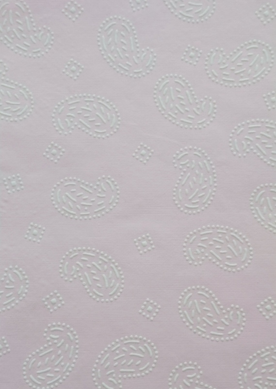 Embossed hand made paper with a light pink background. The white embossed design is raised for texture. A5 Pk of 15