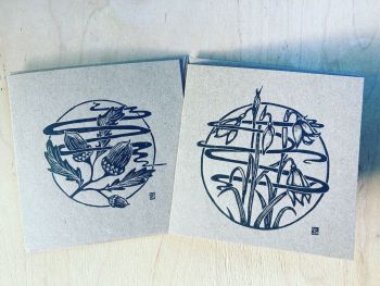 Handprinted Cards - Snowdrops & Acorns