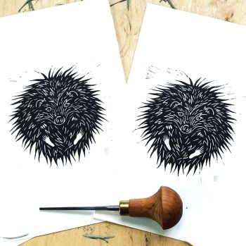 Hedgehog Linocut Art Print