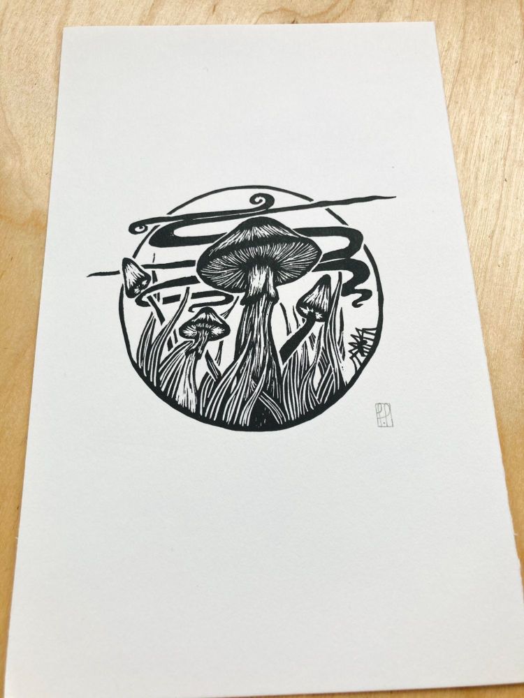Mushroom Linocut Print