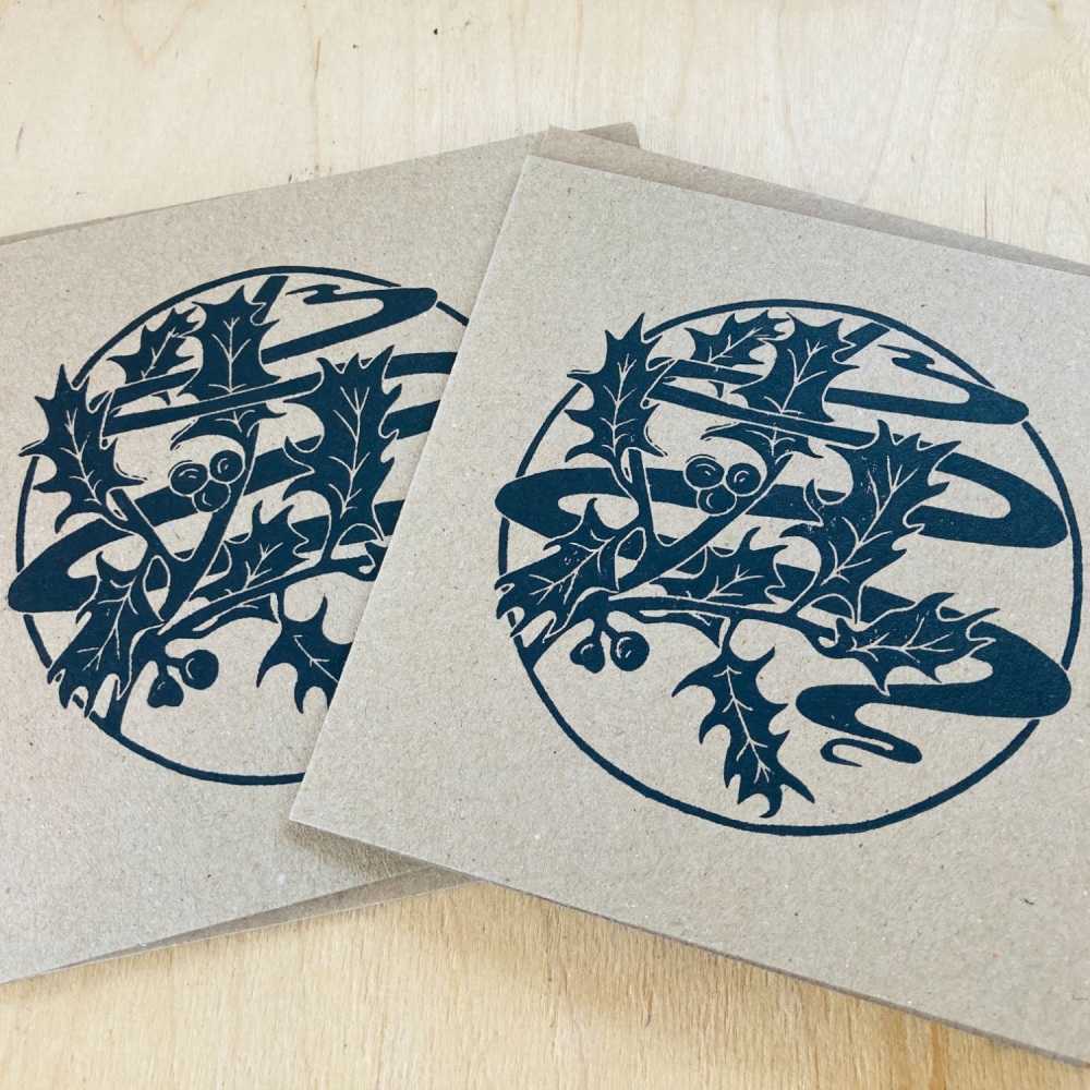 Handprinted Cards - Holly x 2