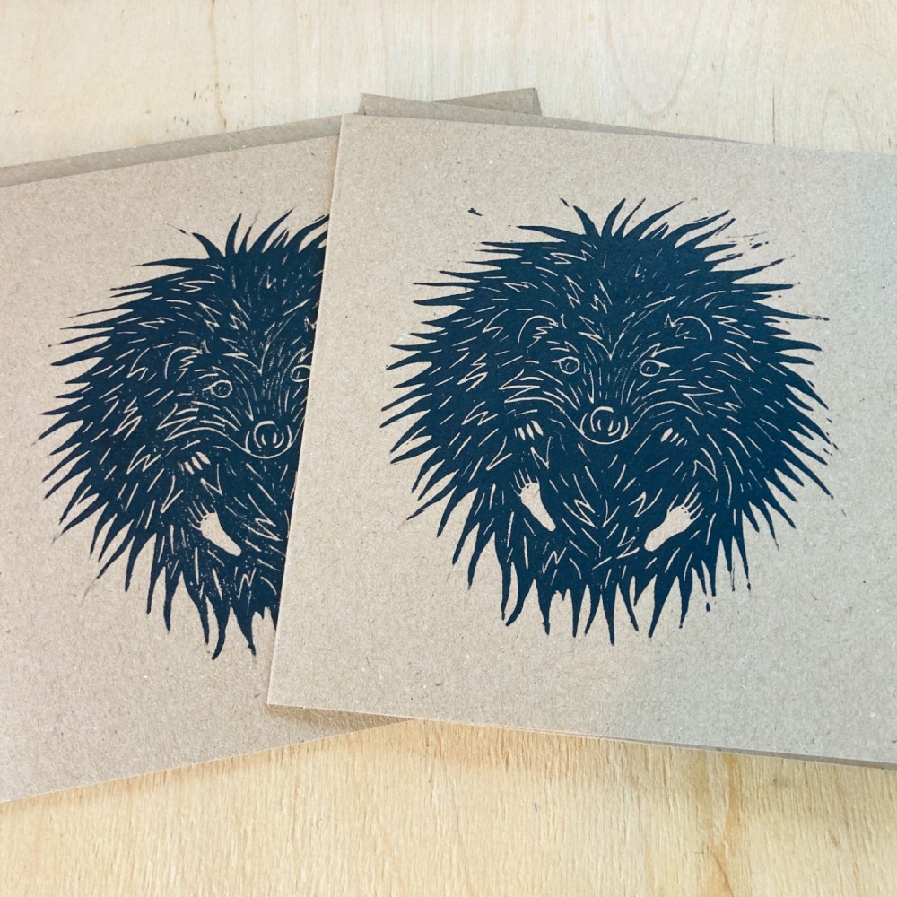 Hand printed Greetings Cards - Hedgehogs x 2