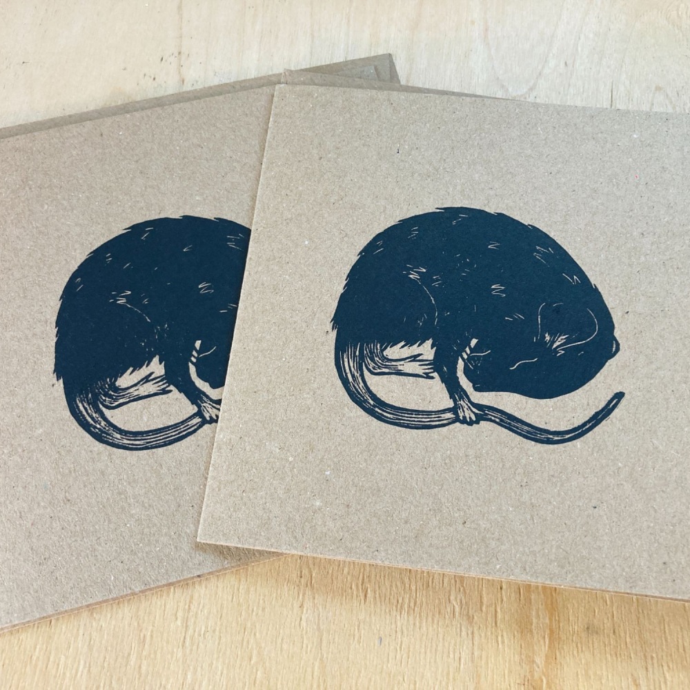 Handprinted Cards - Sleeping Mouse x 2