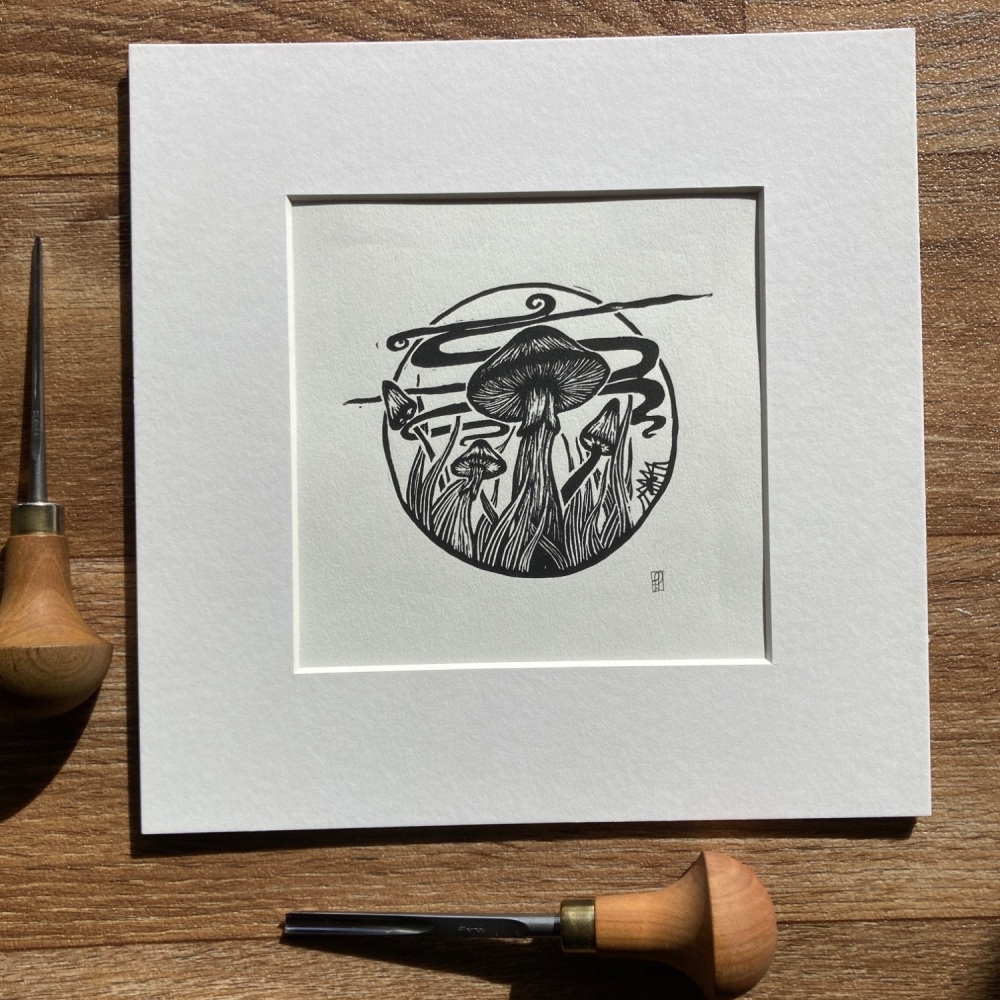 Mushroom Linocut Art Print