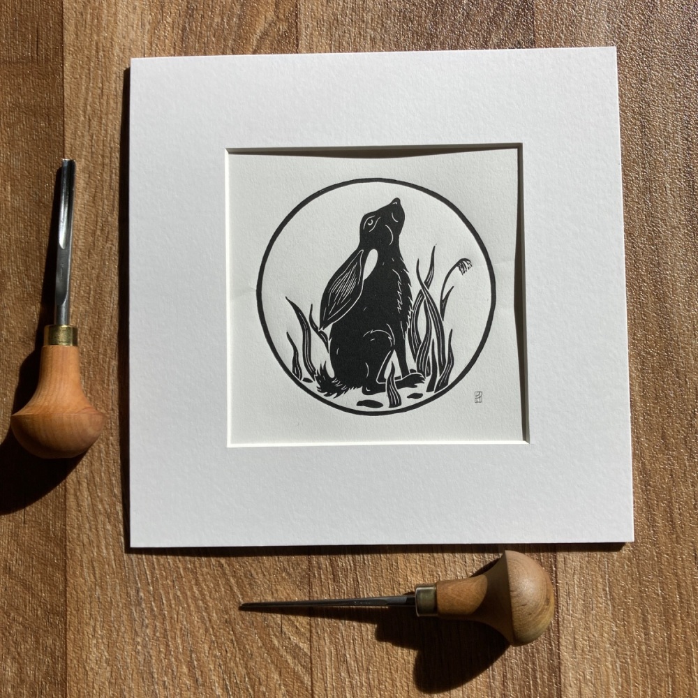 Hare Linocut Art Print