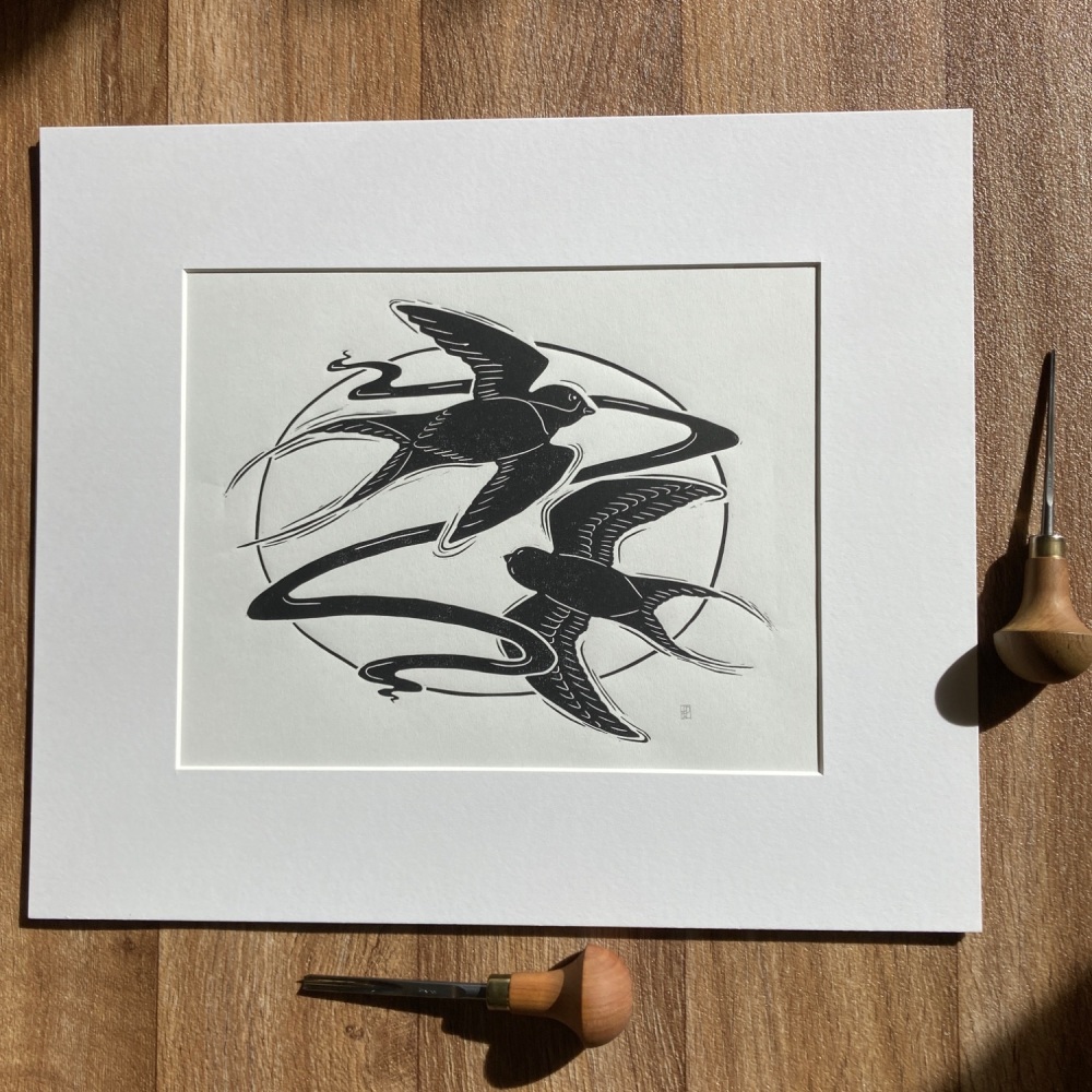 Swallows Linocut Art Print