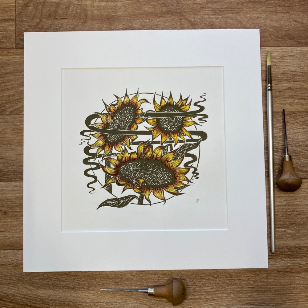 Sunflowers Linocut Art Print