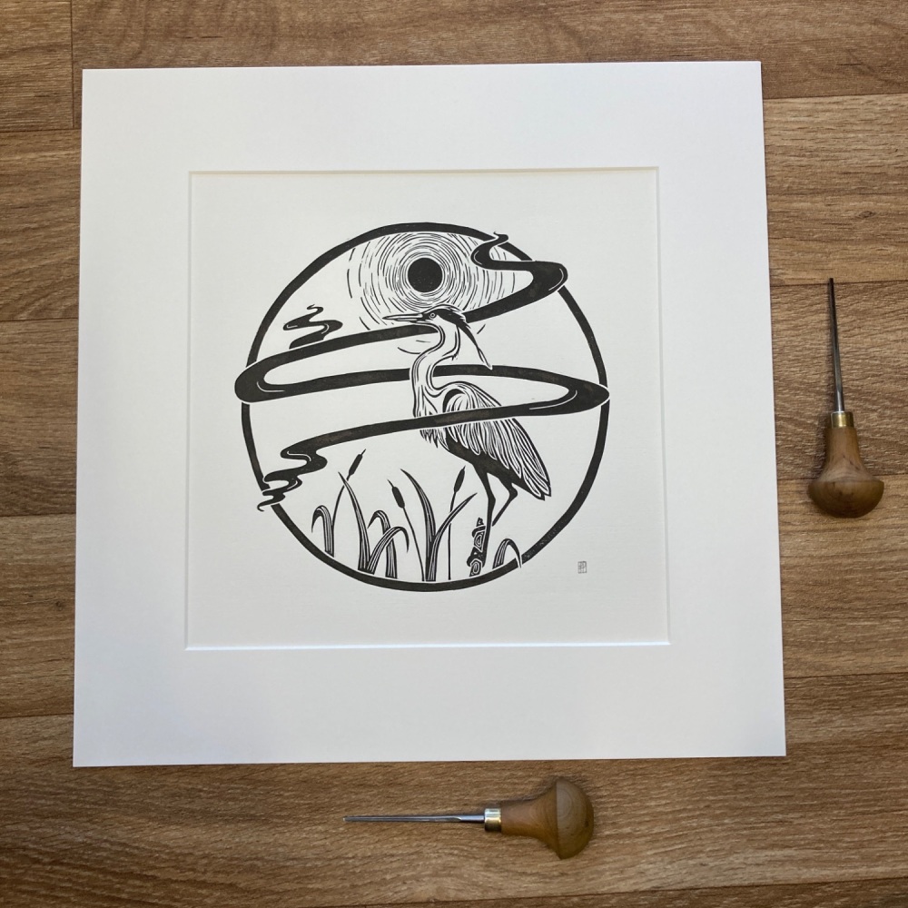 Heron Linocut Art Print