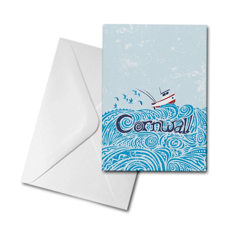Blank Greetings Card - Cornwall - Boat