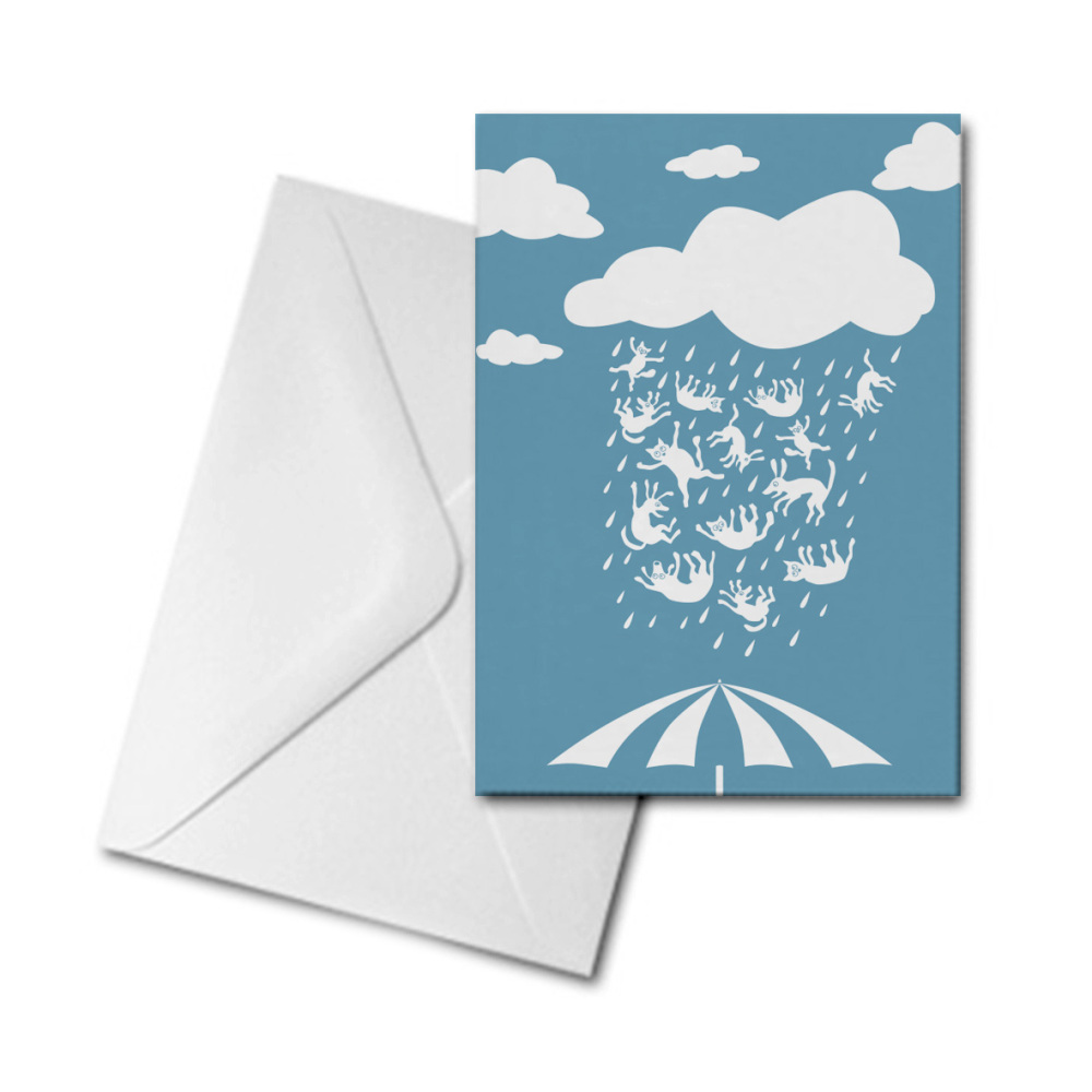 Blank Greetings Card - Raining Cats & Dogs