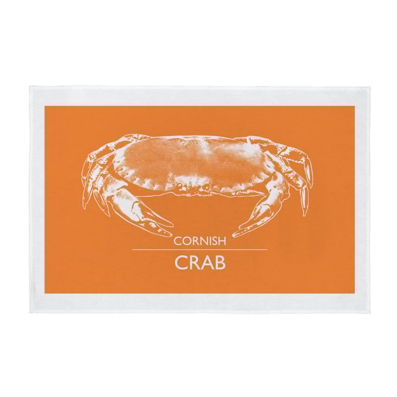 Cornwall Tea Towel - Cornish Crab - Orange