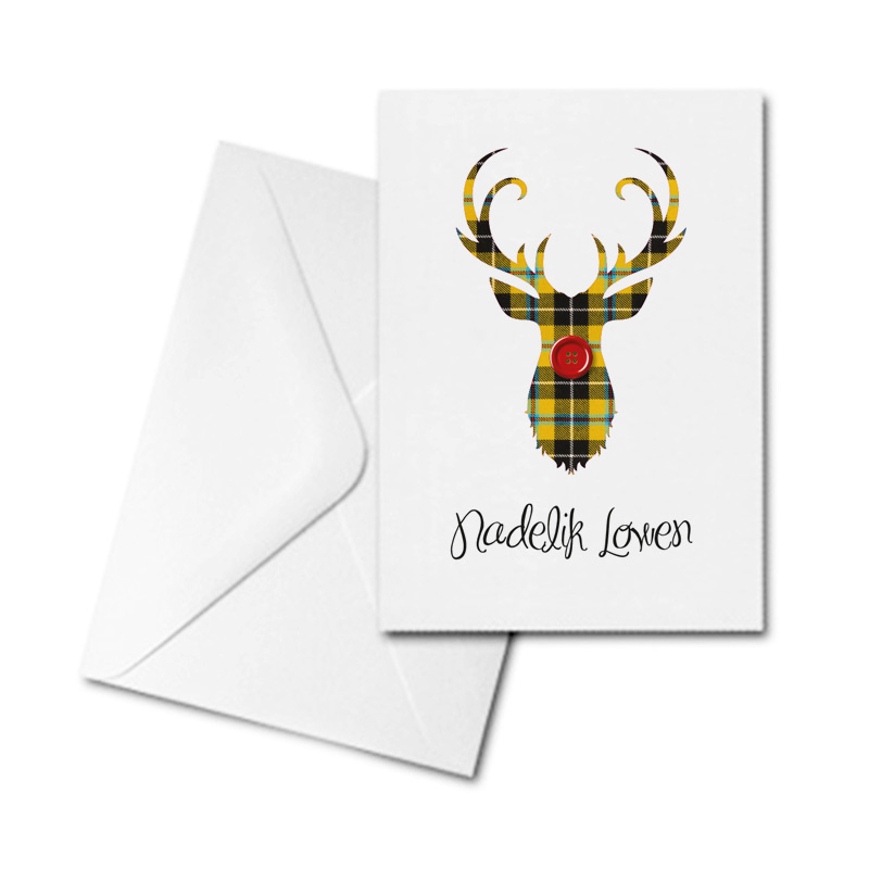 Christmas Card - Nadelik Lowen - Cornish Tartan Reindeer