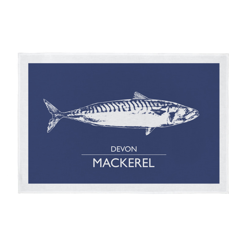 Devon Tea Towel - Devon Mackerel - Navy
