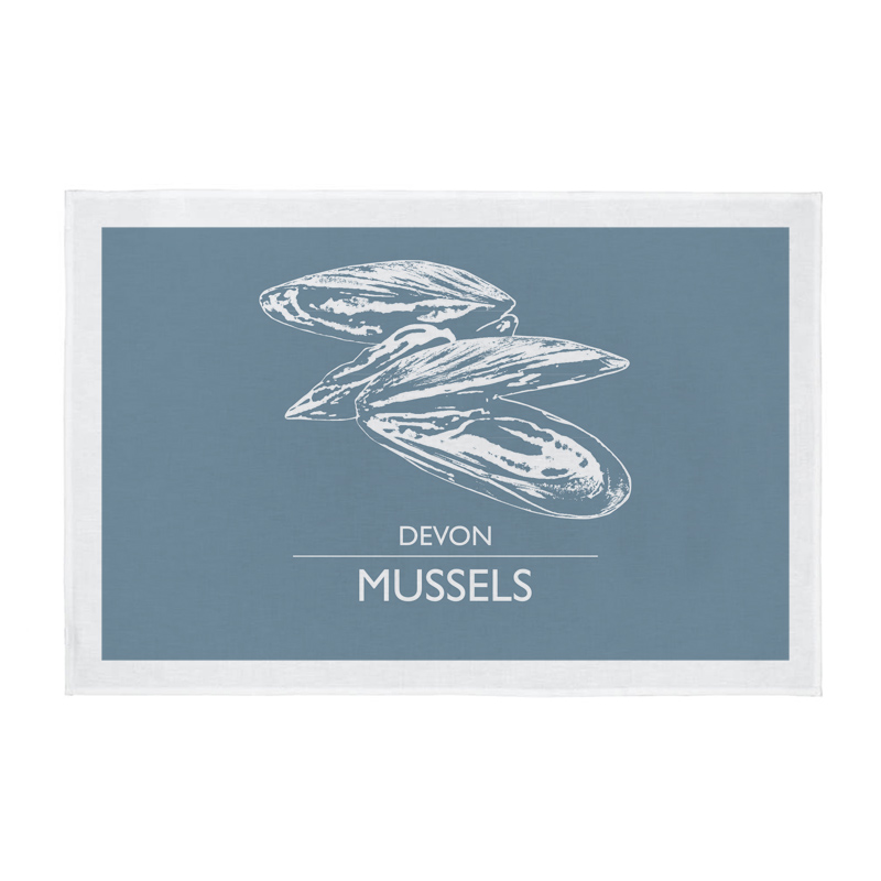 Devon Tea Towel - Devon Mussels - Light Grey