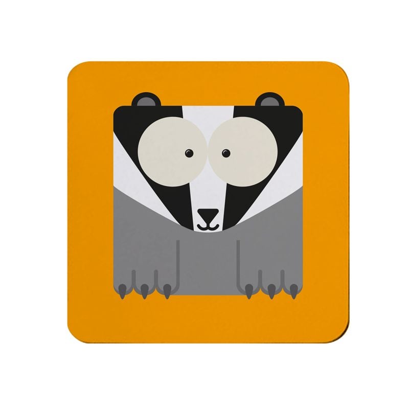 Square-Animal Design Coaster - Badger