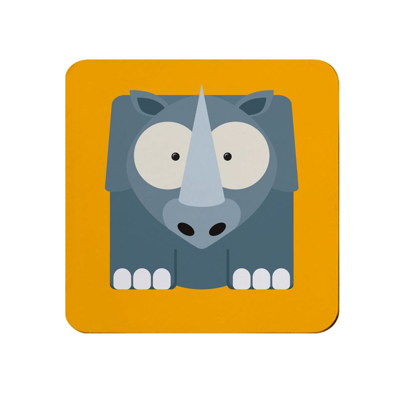 Square-Animal Design Coaster - Rhino