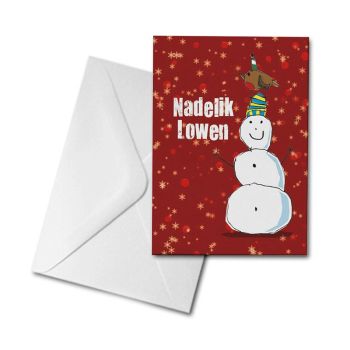 Christmas Card - Snowman and Robin - Nadelik Lowen