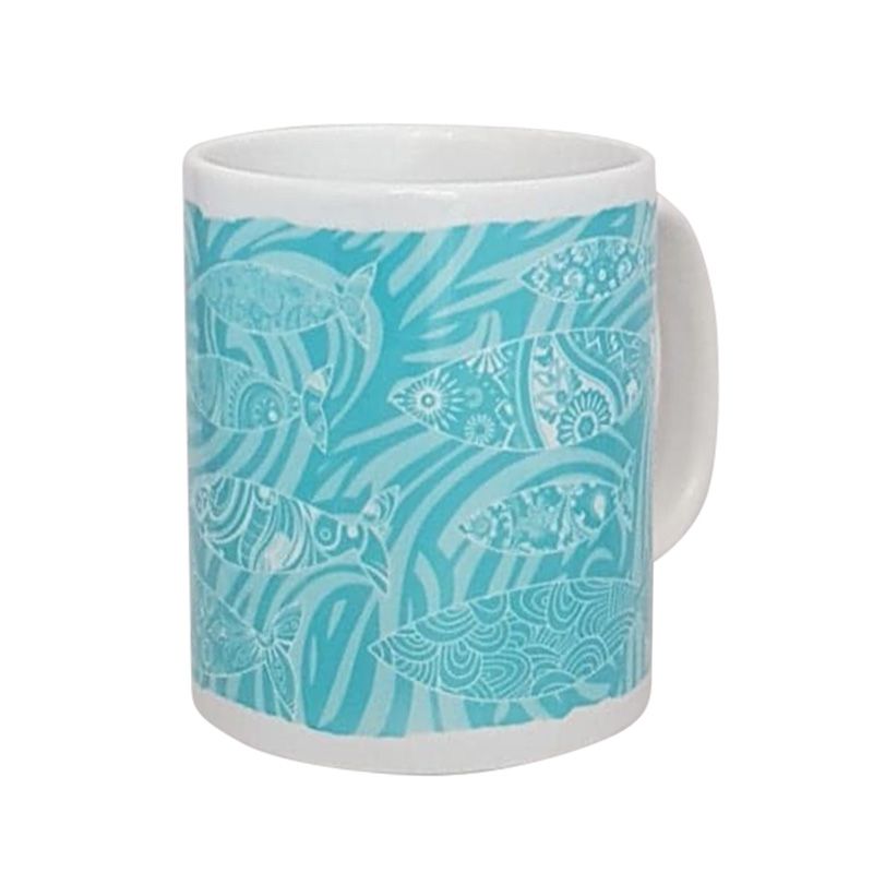Beautiful Ceramic Mug - Shoal of Fish Design - Turquoise