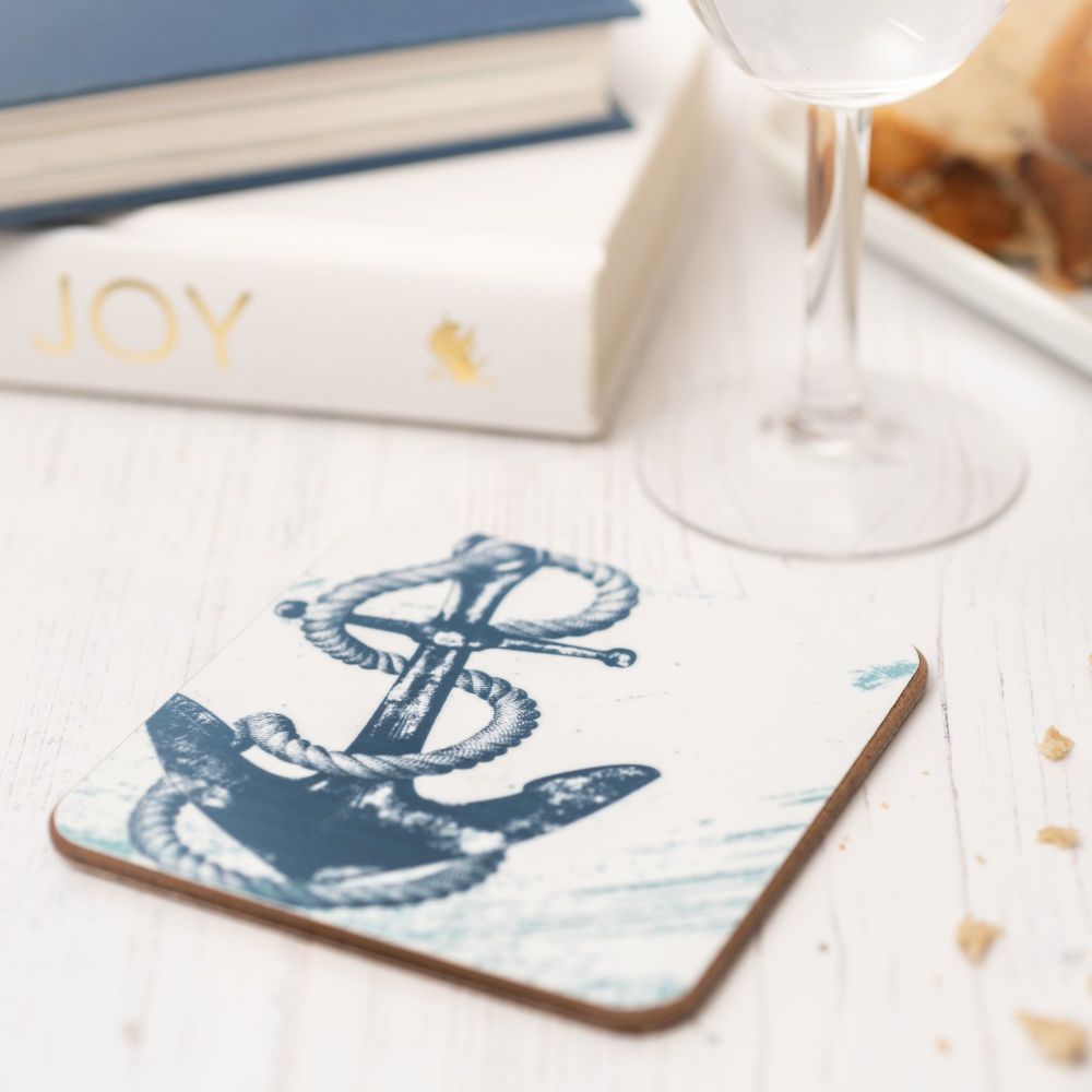 Blue and White Anchor Coaster - Nautical Style
