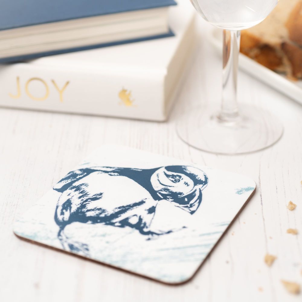 Blue and White Puffin Coaster - Nautical Style