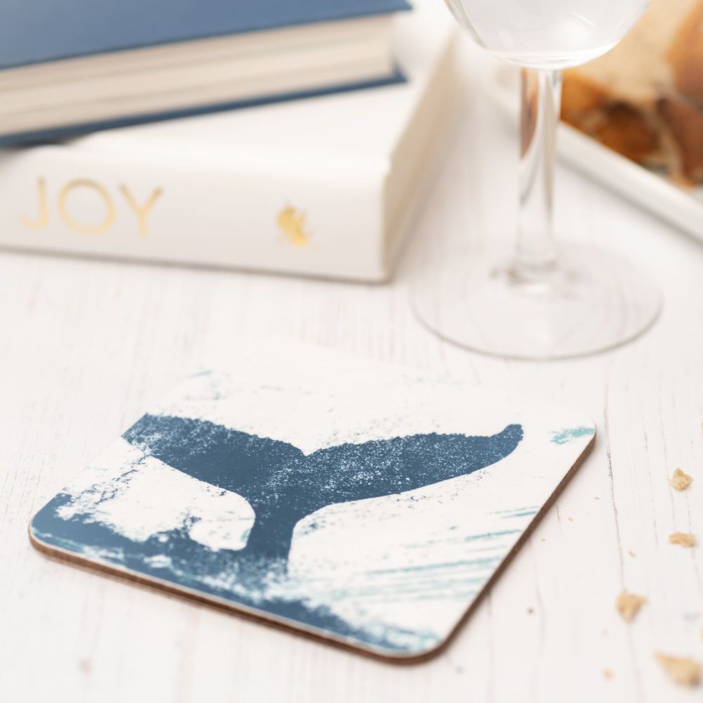 Blue and White Whale Tail Coaster - Nautical Style