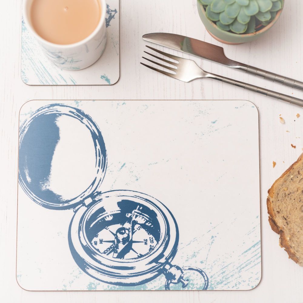 Compass Placemat - Blue & White Melamine - Nautical Style