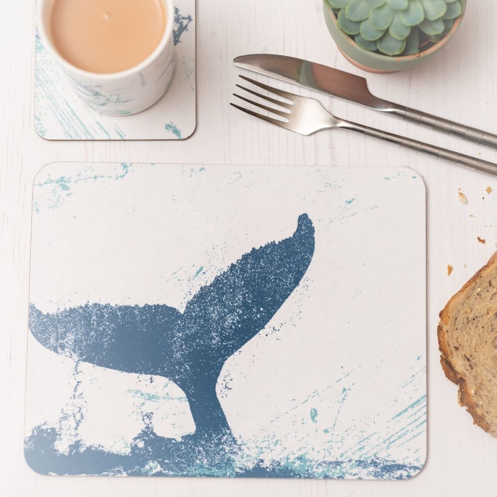 Whale Tail Placemat - Blue & White Melamine - Nautical Style