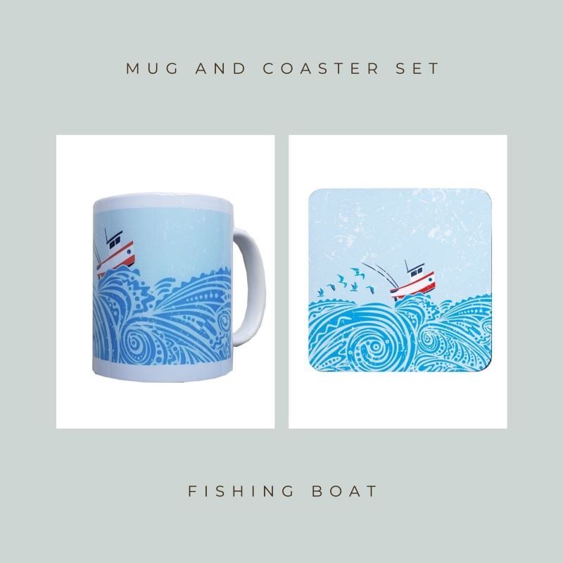 Coaster and Mug Gift - Fishing Boat