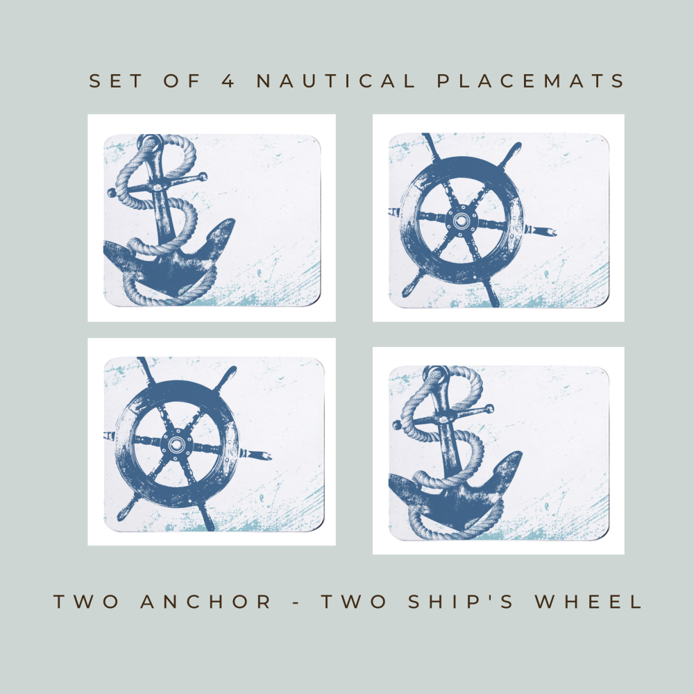 Set of 4 Placemats - 2 Anchor, 2 Ship's Wheel