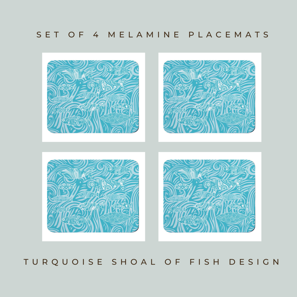 Set of 4 Placemats - Dark Shoal of Fish