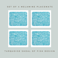 4 Shoal of Fish Placemats - Turquoise Melamine - Coastal Style