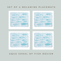 4 Shoal of Fish Placemats - Aqua Melamine - Coastal Style