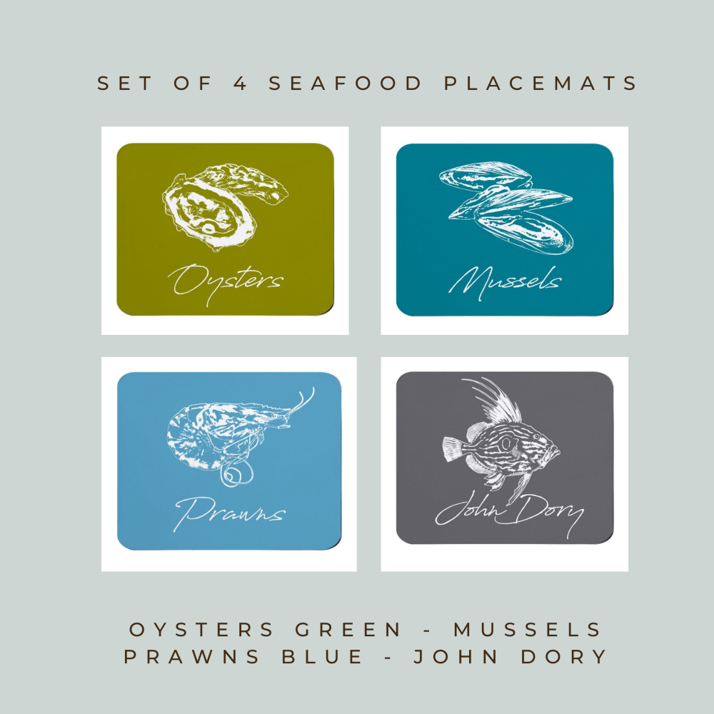 4 Seafood Placemats - Full Colour Melamine - Coastal Style