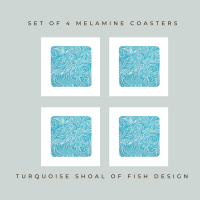 4 Shoal of Fish Coasters - Turquoise Melamine - Ocean Vibes