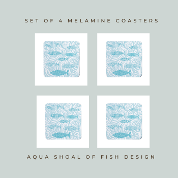 4  Shoal of Fish Coasters - Aqua Melamine - Seaside Vibes