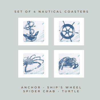 4 Nautical Coasters - Blue & White Melamine - Coastal Style