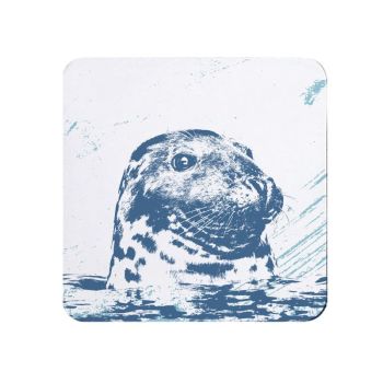 Grey Seal Coaster - Blue & White Melamine - Nautical Style