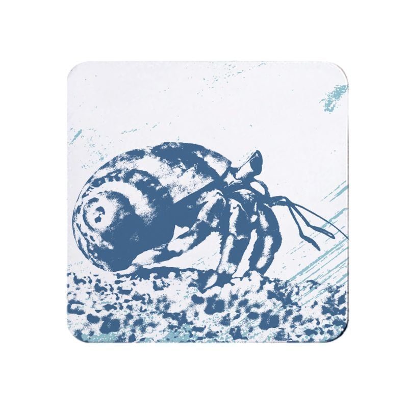 Blue and White Hermit Crab Coaster - Nautical Style