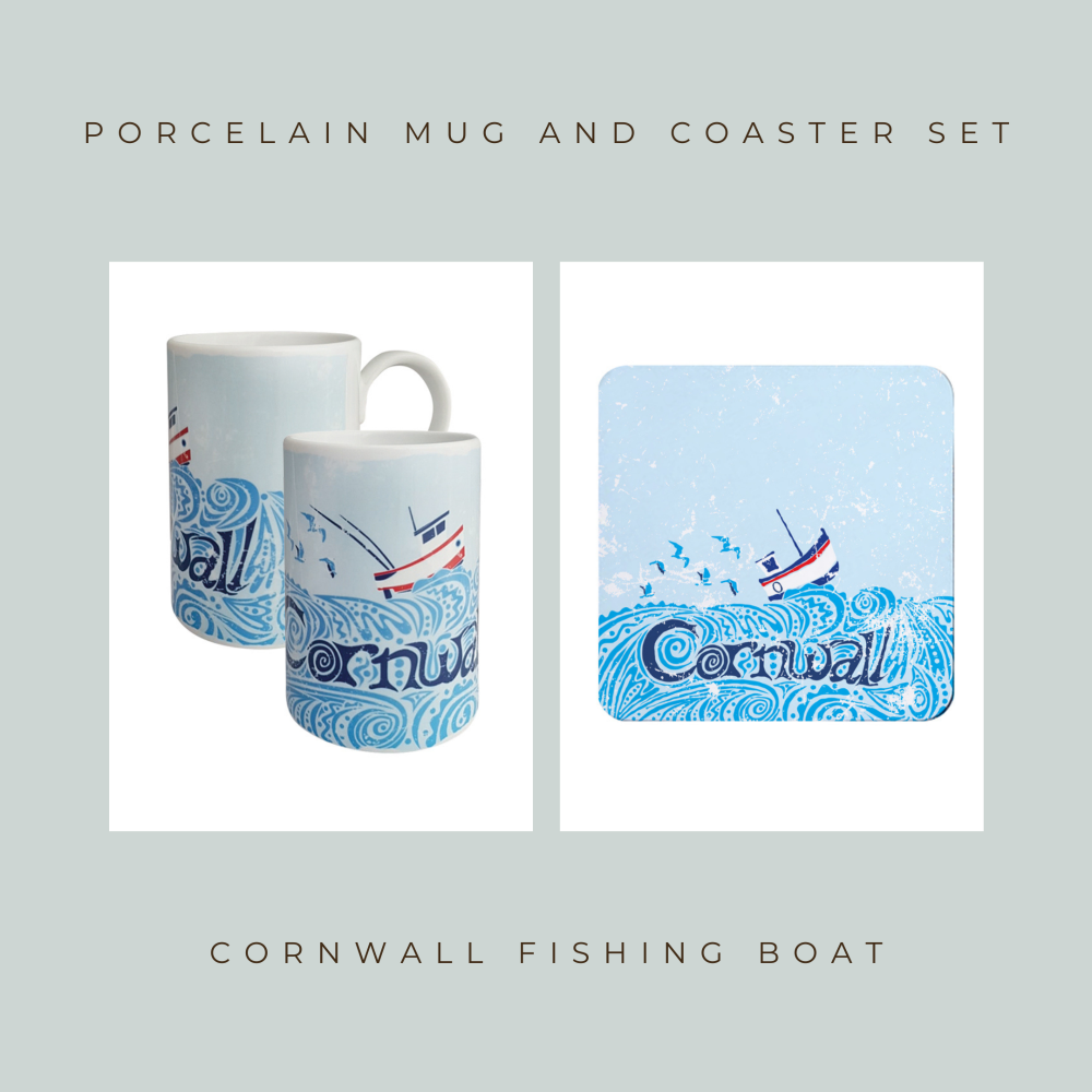 Coaster and Mug Gift - Cornwall Fishing Boat