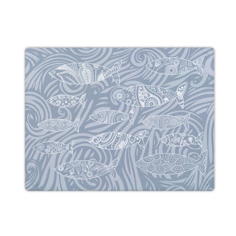Pale Grey Shoal of Fish Glass Surface Protector - Worktop Saver