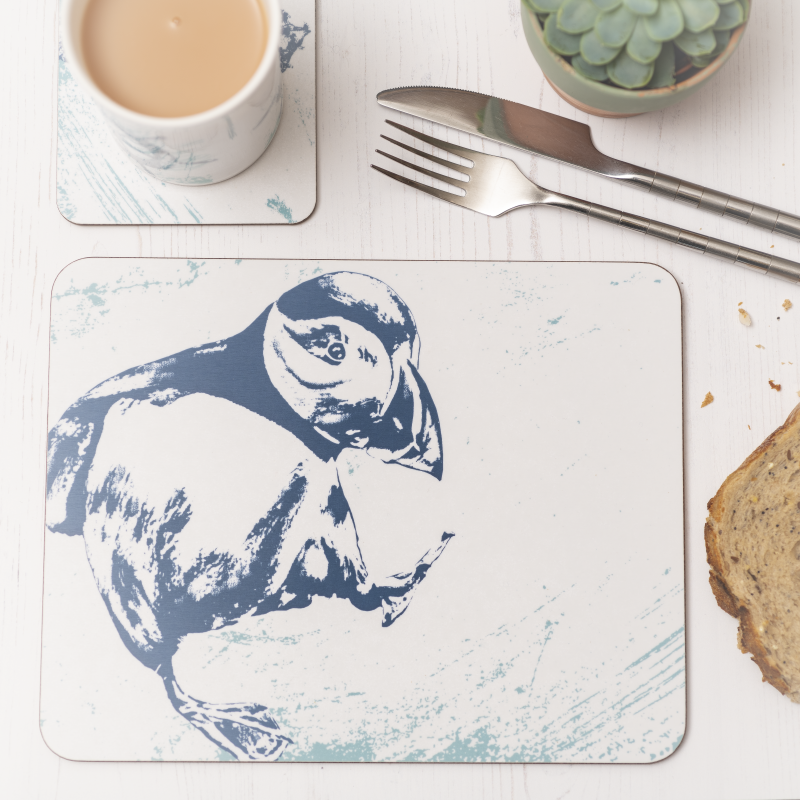Puffin Placemat - Blue & White Melamine - Nautical Style - NEW SHAPE
