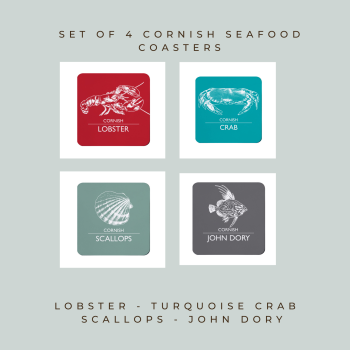 4 Cornish Seafood Coasters - Lobster, Crab, Scallops & John Dory
