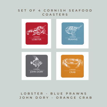 4 Cornish Seafood Coasters - Lobster, Prawns, John Dory & Crab