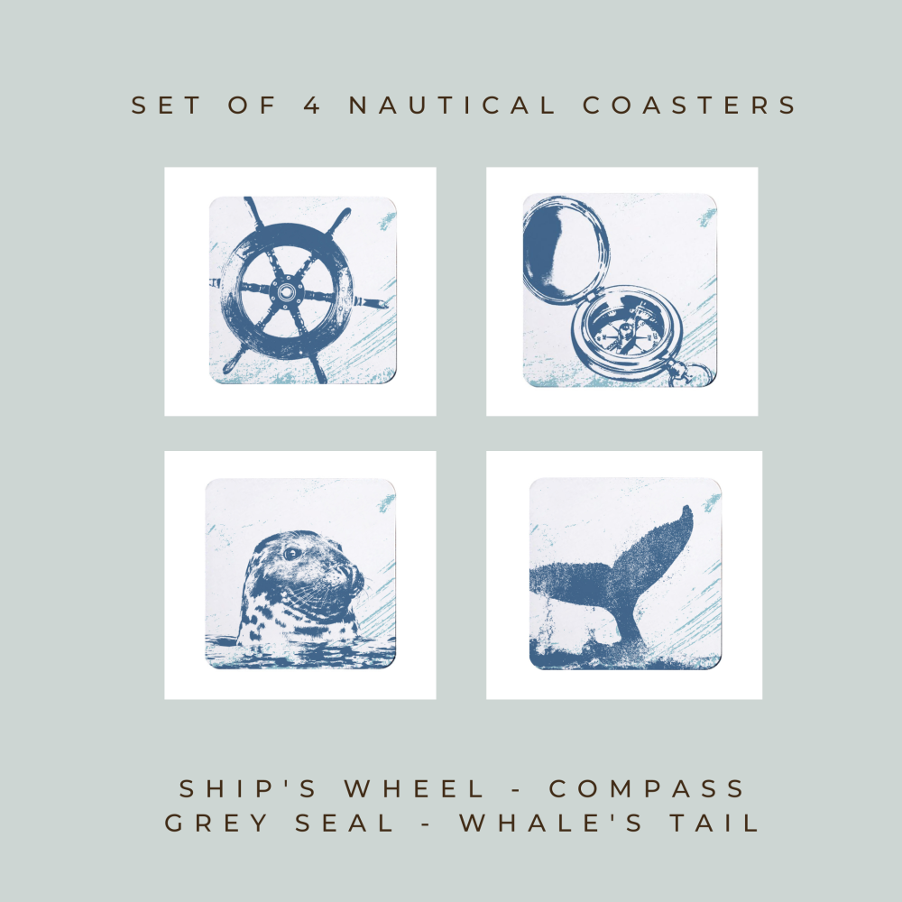 4 Nautical Coasters - Blue & White Melamine - Coastal Style